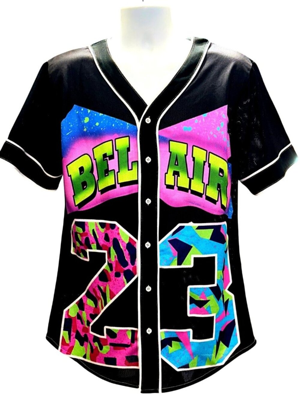 Bel Air Graphic Baseball Jersey Black Multicolor 5XL Button Up Urban Streetwear